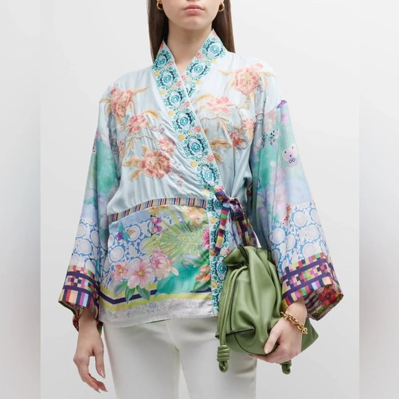 Johnny Was Tied Front Floral Teagan Reversible Silk Kimono - Picture 1 of 9
